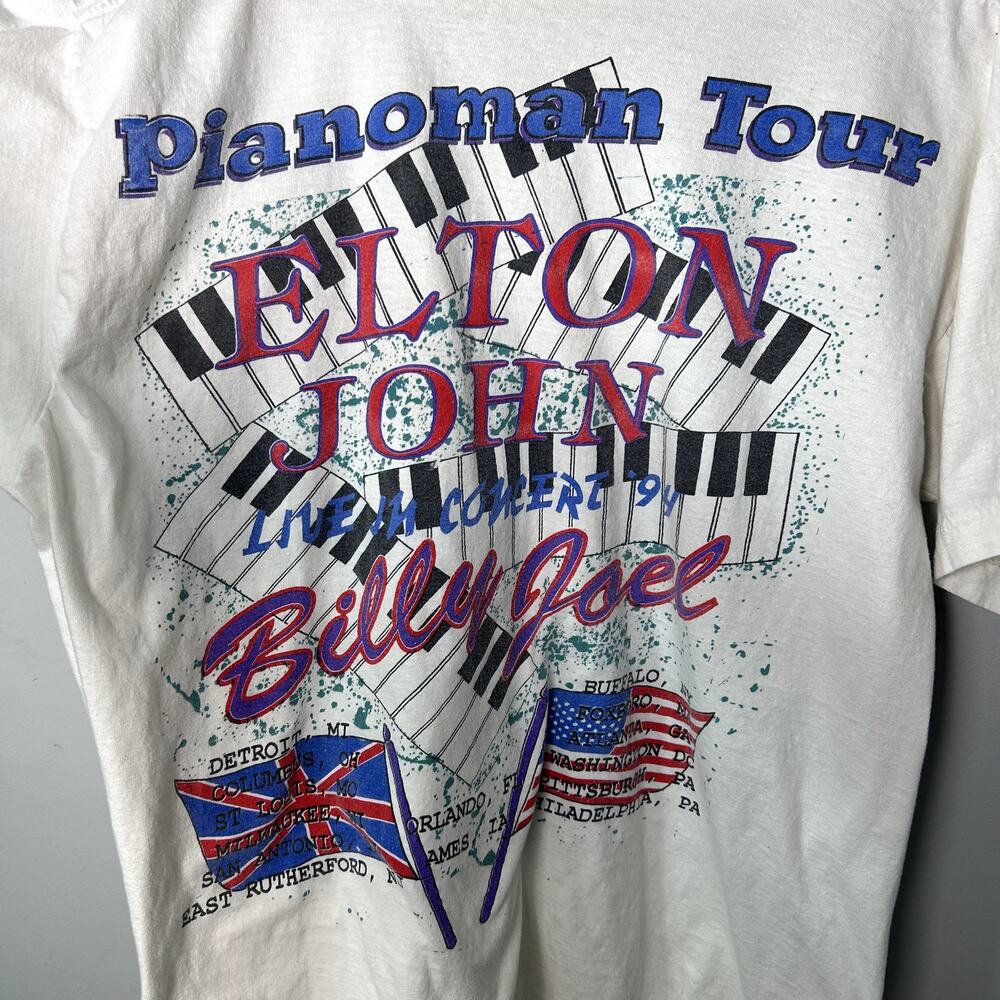Vintage Elton John Billy Joel T-Shirt Pianoman Face to Face 94 90's Thrashed XL - Picture 3 of 12